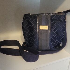 Tommy Hilfiger Navy Geometric Crossbody with Gold Plaque